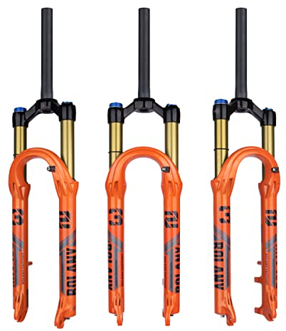 BOLANY 26/27.5/29inch Bike Suspension Fork 120mm Travel 28.6mm (1-1/8inch)*220mm Thread-Less Straight Steerer 9mm QR*100mm Spacing Disc Brake Version MTB Air Forks