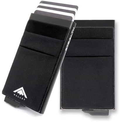 Stealth Wallet - Portacarte Minimalista - Portafogli Pop Up con Blocco RFID e Confezione Regalo - Porta Carte di Credito e Protezione Senza Contatto (Alluminio Nero con Tasche Elastiche per Soldi)