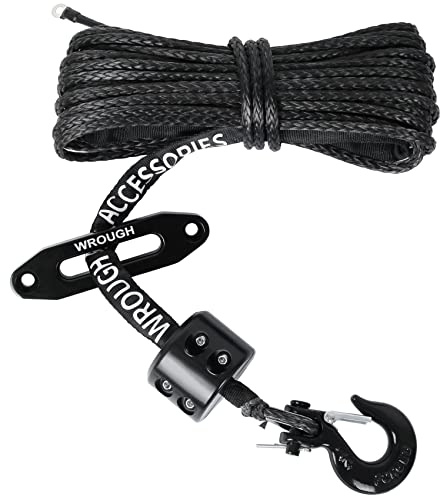 3/16 Synthetic Winch Rope Kit, 3/16 In x 50 Ft 8500LBs Strength ATV Winch Rope Line with Steel Hook, Fairlead, Rubber Stopper, Protecting Sleeve and Thimble, Suitable for ATV, SUV, Vehicle (Black)