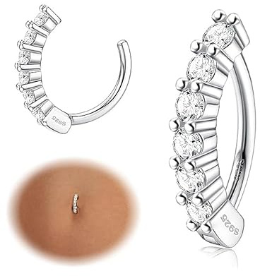 KRFY 14 G Anelli per Ombelico per Donna 925 Argento Ipoallergenico Clicker Anello per Ombelico Arrotondato Cubic Zirconia Paved Reverse Cerchio Anelli per Ombelico Corpo Piercing Pancia Gioielli