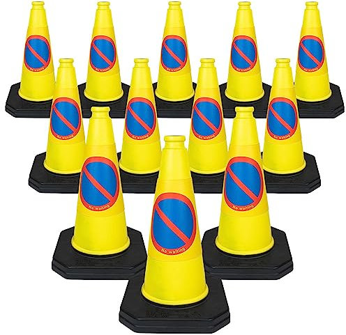 12 x 460mm 1-Piece High No Waiting Traffic Cones in Yellow - Strong and Durable Outdoor Cones with Very Low Centre of Gravity - U.K Made Safety Cones