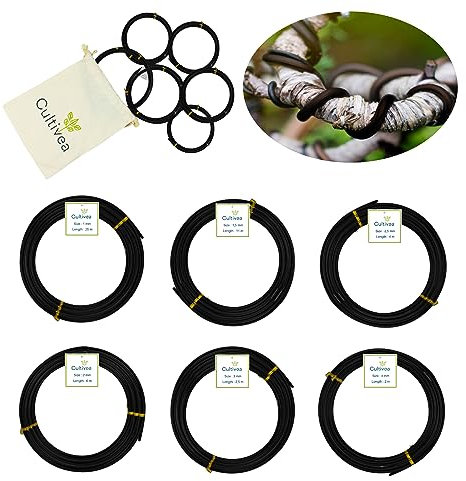 CULTIVEA® Alambre para Bonsái, Juego de 6 rollos de alambre de aluminio - 1,0mm/1,5mm/2,0mm/2,5mm/3,0mm/4,0mm - Atadura anticorrosión para bonsái, herramientas de jardinería - bonsái, planta, árbol