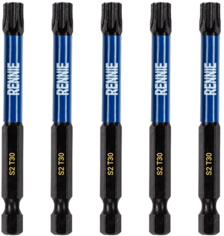 Rennie Tools T30 TX30 Schlagschrauber-Bit-Set, 75 mm lang, strapazierfähig, magnetisch, Torx-Schraubendreher-Bit-Set, schwarz oxidbeschichtete Torx-Schlagschrauber-Bits, Torx-Bit-Set, 5 Stück