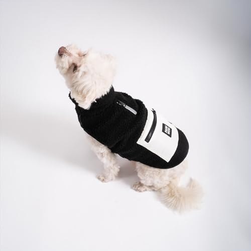 PAW WOW MIKA Hundejacke | Hundemantel Teddy-Fleece | Hunde-Weste mit Bauchschutz für kühle Temperaturen (Schwarz, XL)