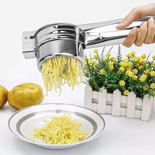Gittoovo Potato Ricer Masher, Stainless Steel Potato Ricer Press with 3 Interchangeable Discs, Multifunctional Potato Ricer for Mashed Potatoes Fruit Vegetables, Dishwasher Safe