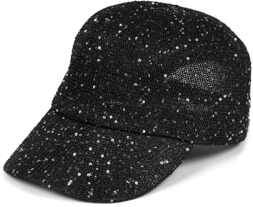 styleBREAKER Cappello da Baseball Donna Monocolore Intrecciato con Paillettes, Cappellino Estivo Leggero, Fibbia in Metallo Regolabile 04023094, Colore:Nero