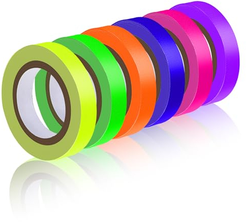Giantree 6 Rollen Neon Klebeband,5 m x 10 mm Fluoreszierendes Klebeband Leuchtendes Band Selbstklebend UV Schwarzlicht Klebebänder Markierungsband Warnband für Treppen Wänden Bühnenbedarf (10mm*5m)