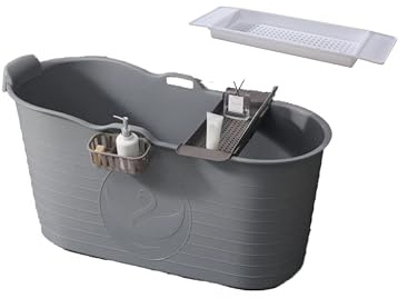 Mobile Bathtub, Ideal for the Small Bathroom, 120x54x59cm, Stylish and Atmospheric. (120cm, Grey+White Stand)