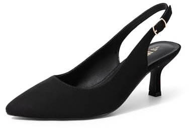 DREAM PAIRS Women's Kitten Heel Slingback Pointed Closed Toe Low Stiletto Heels Dress Bridal Elegant Wedding Pumps Shoes,Size 8,Black-Suede-1,SDPU2444W