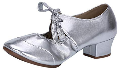 Womens Shoes Dancing Prom Ballroom Latin Ballet Dance Singles Shoes Low Block Heel Shoes Women Wide Fit (Silver, 5.5)