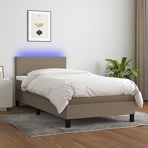 Brokky Boxspringbett mit Matratze & LED Bett Mit Bettkasten Bett Boxspringbett Betten Boxspringbett Mit Matratze Taupe 90x190 cm Stoff - 3132961
