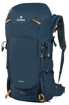 Alpinus Veymont Trekkingrucksack Wasserdicht Marineblau - Wanderrucksack mit Regenhülle für Damen & Herren, Outdoor Rucksack mit AVS Belüftungssystem für Trekking Camping Wandern