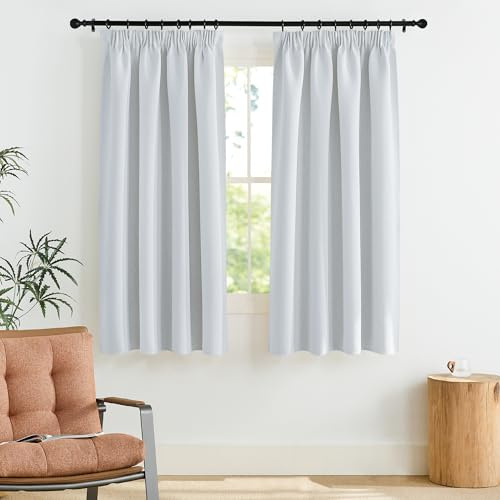 PONY DANCE Tenda Oscurante per Finestre Piccole Tende Termiche Isolanti Curtains Corte con Fettuccia Metodi di Sospensione Multipli 2 Pezzi L140 x A145 cm, Bianco Grigiastro