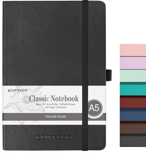 joibabe Notizbuch liniert A5,Journal Buch mit 196 Seiten,Premium 100gsm Tintenfestes Papie Dickes,PU Hard Cover Notebook,Innentasche,Elastisch Gebändert,bullet journal & Notizblock Hardcover-Schwarz