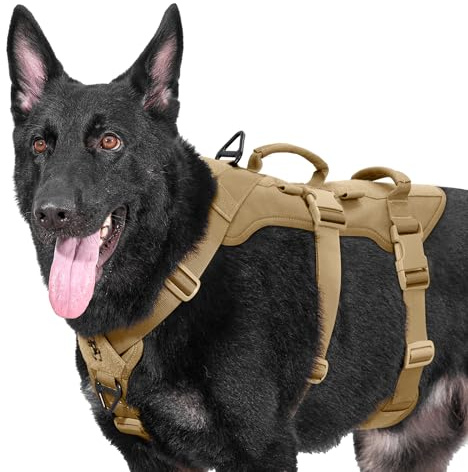 OneTigris Escape Proof Dog Harness, No Pull Dog Harness with Handles, Tactical Multi-Use Support Dogs Harnes for Large Dogs Everyday Wear Walking Hiking Training (Brown, M)