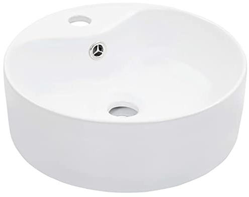 Vasque à Poser with Céramique Blanche, Design Rond, Finition Brillante, Vasque à Poser Salle de Bain, Lavabo Salle de Bain, Meuble Vasque Salle de Bain, Blanc, 36 x 13 cm