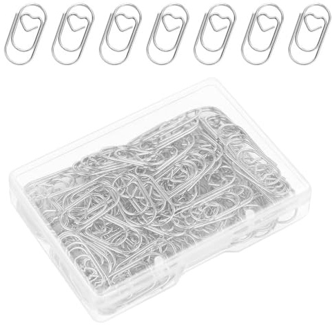 Teouuas 150 Piezas Clips de Papel en Forma de Corazón, Clip de Papel Mini con Caja Transparente, Mini Clips Metálicos para Oficina, Escuela, Aula, Documentos y Tarjetas Postales (Plata)