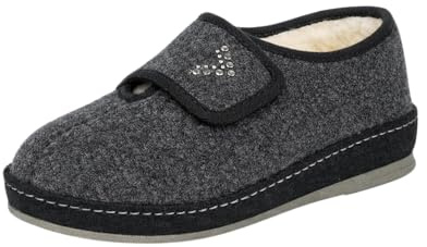 SCHAWOS Johanna - Pantofole da donna in feltro, foderate in lana vergine antiscivolo, chiusura in velcro, grigio., 39 EU