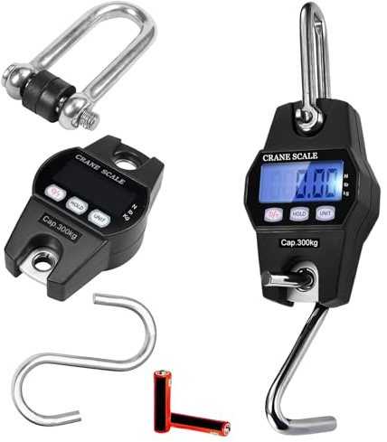 Bilancia sospesa, portatile, digitale, 300 kg, bilancia digitale con gancio, bilancia elettronica con display LCD e sensore a molla di ricarica preciso per viaggi, vita familiare, valigia, pesca (nero