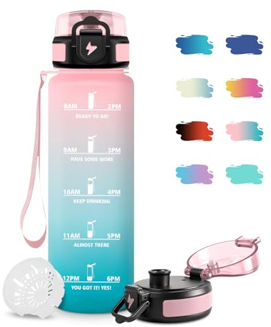 Vattenflaska 500 ml, vattenflaska för barn med kolsyra, vattenflaska med filter, läckagesäker, motiverande drickflaska med tidsmarkering, lätt att rengöra, för skola, camping, kontor