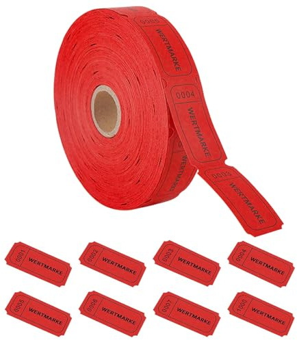 Lot de 1000 rouleaux de jetons, rouges, perforés, avec numéros séquentiels (0001-1000), suivi et examen faciles pour les jeux, mariages, bars, carnavals et événements de fête