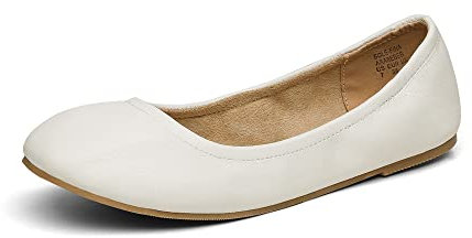DREAM PAIRS Women's Slip On Round Toe Ballet Flats Pumps Shoes Sole-Fina White Size 8.5 US/ 6.5 UK