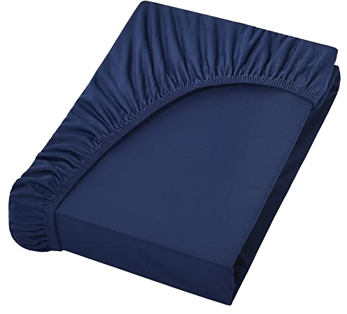 NatureMark Jersey Spannbettlaken, Spannbetttuch 100% Baumwolle in vielen Größen und Farben MARKENQUALITÄT ÖKOTEX Standard 100 | 180 x 200 cm - 200 x 200 cm - Navy blau