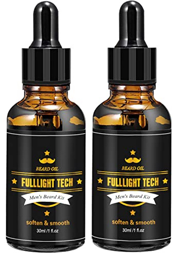 FULLLIGHT TECH 2 Pack Beard Oil for Men Growth 100% Natural Argan Oil,Jojoba Oil Leave in Conditioner Softener for Mustache Grooming Moisturizing