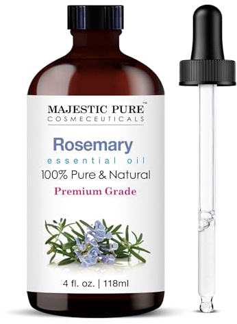 MAJESTIC PURE Rosemary Essential Oil with Glass Dropper | 100% Pure and Natural Rosemary Oil | Premium Grade Essential Oils for Diffusers, Skin, Aromatherapy, Massage | 118 ml