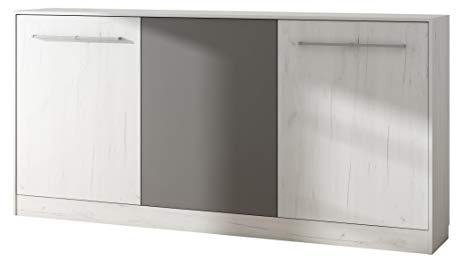 BIM Furniture Väggsäng, horisontell skåpsäng, Roger 90 x 200 cm väggfällsäng, skåpfällbar säng, skåp med integrerad fällsäng, funktionell säng (Craft vit/grafit, utan ytterligare hyllor)