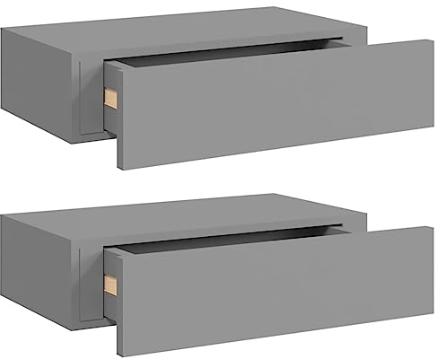 vidaXL 2X Wand Schubladenregal Wandschublade Schweberegal Hängeregal Wandschrank Wandboard Wandregal mit Schublade Grau 40x23,5x10cm MDF