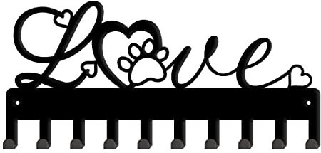 SUPERDANT Love Métal Porte Clef Mural 10 Crochets Fer Noir Porte Clé Mural Crochet Décoratif Organisateur Rack pour Serviette Sac Vêtements Clé Suspendus Décoration Murale 11.5x25cm