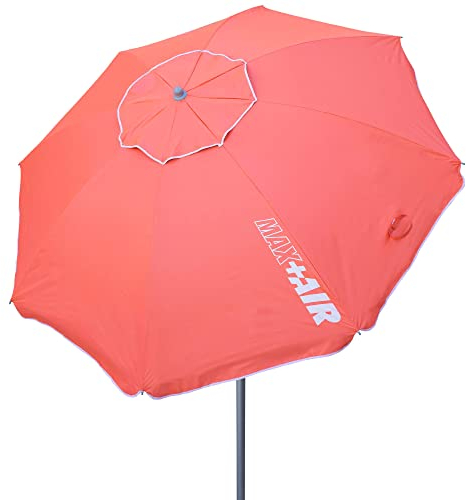 AKTIVE 62245 – Windfester Strandschirm mit UV50-Schutz Koralle | Maße Ø220 cm, höhenverstellbar | Windabweisend | Inklusive Aufbewahrungstasche mit Tragegriff