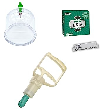 100er Schröpfgläser + Pumpe + 100er Derby Rasierklingen Schröpfen Set, Cupping Cups, Hijama Cupping, Hacamat Kupası Seti (3cm)