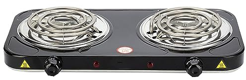 Compact and Portable Countertop Burner- Countertop Double Coiled Burner 2000 Watts Electric Hot Plate Temperature Controls Black