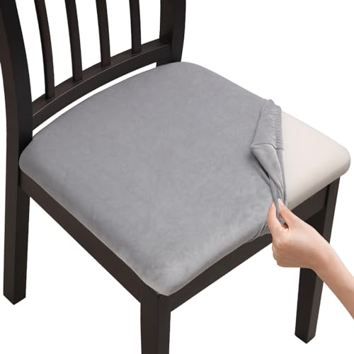 Fuloon Housse Assise Chais Housse de Chaise en Jacquard pour Salle à Manger Cuisine Bureau Hôtel (6, Gris Perle)