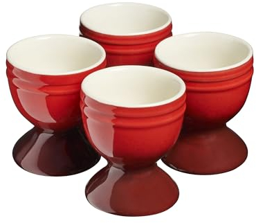 Cooks Professional Set of 4 Colourful Egg Cups | 40ml Durable Chip Resistant Ceramic Stoneware Dinnerware Graduated Design Egg Holders | Dishwasher & Microwave Safe | Red