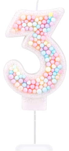 lasuroa Zahlen Geburtstagskerzen, Macaron Bunt, Naturwachs, Unparfümiert, 7,3 * 1,3cm, Zylindrisch, Rund, Glitzer, Perle, Vintage, Ornate, Mädchen und Kinder, Ganzjährig, Geburtstag, Indoor, 1 Stück