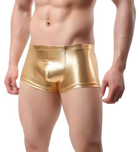 Men's Shiny Boxer Shorts, Elastic Liquid Metallic Boxer Briefs, Low Waist Men's Sexy Boxer, Sparkly Sexy Hot Short Pants for Clubwear, Sexy Underpants Trunks for Dancewear Nightclub Rave Party