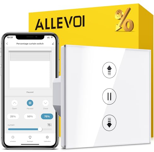 Allevoi Wlan Rolladenschalter mit Prozentfunktion, Smart Rolladen Zeitschaltuhr Sprachsteuerung, Kompatibel mit Alexa/Google Home/Smart Life, Jalousien Rolladensteuerung Benötigt Nullleiter
