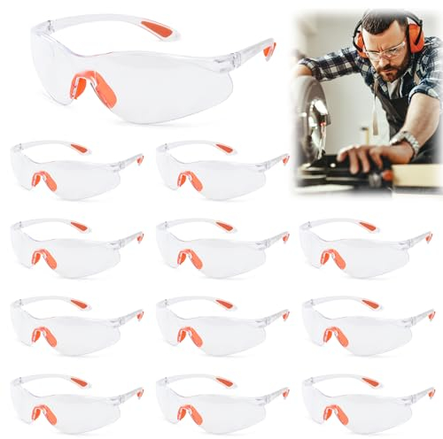Erzekrim Lunettes de Sécurité 12 pcs Lunette de Protection Bricolage Lunettes-masque de Sécurité Lunette Tranparents PC avec Pont-de-Nez Caoutchouc Lunette Anti-Rayures Pour Jardin, Laboratoires