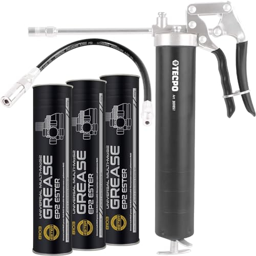 TECPO Einhand Fettpresse Handfettpresse mit Schlauch und Mehrzweckfett, 3X 400g