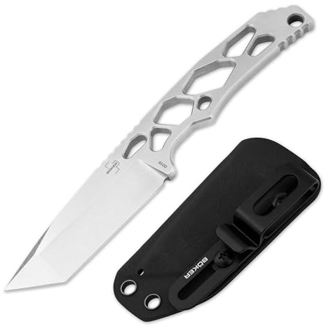 BÖKER PLUS Superlight Tanto – Skelett Messer feststehend 42a konform - Neck Knife mit Kydex-Scheide & Gürtel-Clip – Tactical Knife mit 7,3 cm D2 Tanto-Klinge – Fixed Ganzstahl Outdoor Messer