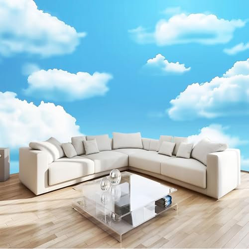 Papier Peint Panoramique 200 x 140 cm Papier Peint Intissé Mural Paysage Naturel Ciel Bleu Et Nuages ​​Blancs Art Mural Décor Poster Mural Bleu Pour Salon Chambre D'Enfants Décoration Murale Fresque