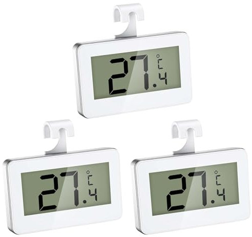 3 Stück Kühlschrankthermometer, Digitale Thermometer kühlschrank mit Gut Lesbarem LCD-Anzeige, Kühlschrank Thermostat für Gefrierschrank mit Frost Alarm, Gefrierschrank Thermometer für Home, Küche