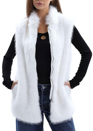 Amazhiyu Veste en fausse fourrure pour femmes, manteau en fourrure, veste en fausse fourrure longue, veste en fausse fourrure pour l'hiver et l'automne, sans manches, manteau en peluche en fausse