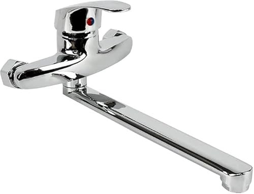 SQUADO Grifo de pared de cocina mezclador monomando, ajuste de agua caliente y fría, giratorio a 360°