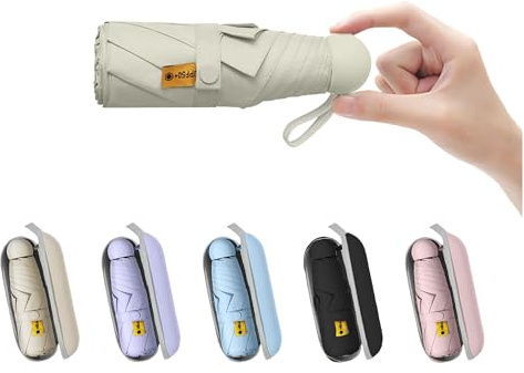 DTEGHMC Pieghevole Ombrello da Viaggio,Mini ombrello da viaggio per borsa con custodia,Pioggia Antivento Anti UV,Mini Ombrello Ultraleggero per Donne Uomini (White)