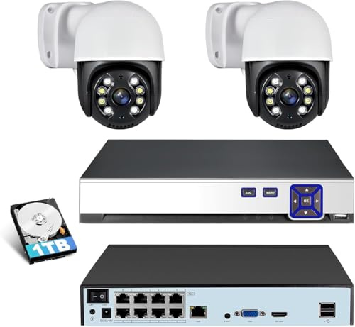 Juego de cámaras de vigilancia 4K para Exteriores, 8 Canales PoE con Disco Duro de 1 TB, Grabador de vídeo en Red para Sistema de cámara CCTV para Seguridad en el hogar, Solo Funciona con cámaras IP