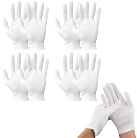 4 Pairs White Cotton Gloves for Eczema - Premium Magic Gloves for Dry & Sweaty Hands, Soft Breathable Reusable for Jewelry Handling, Crafting, Sensitive Skin & Multipurpose Use